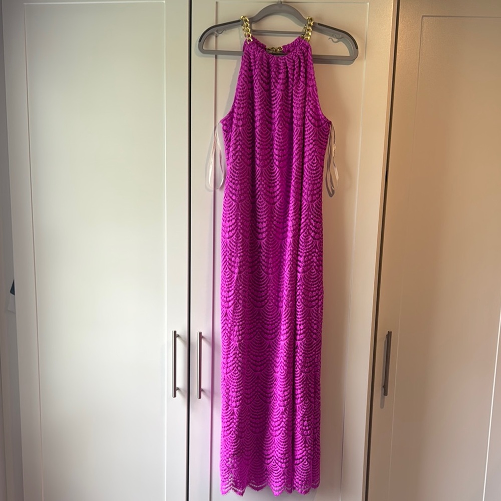 Lilly Pulitzer Hot Pink Crochet Halter Maxi Dress